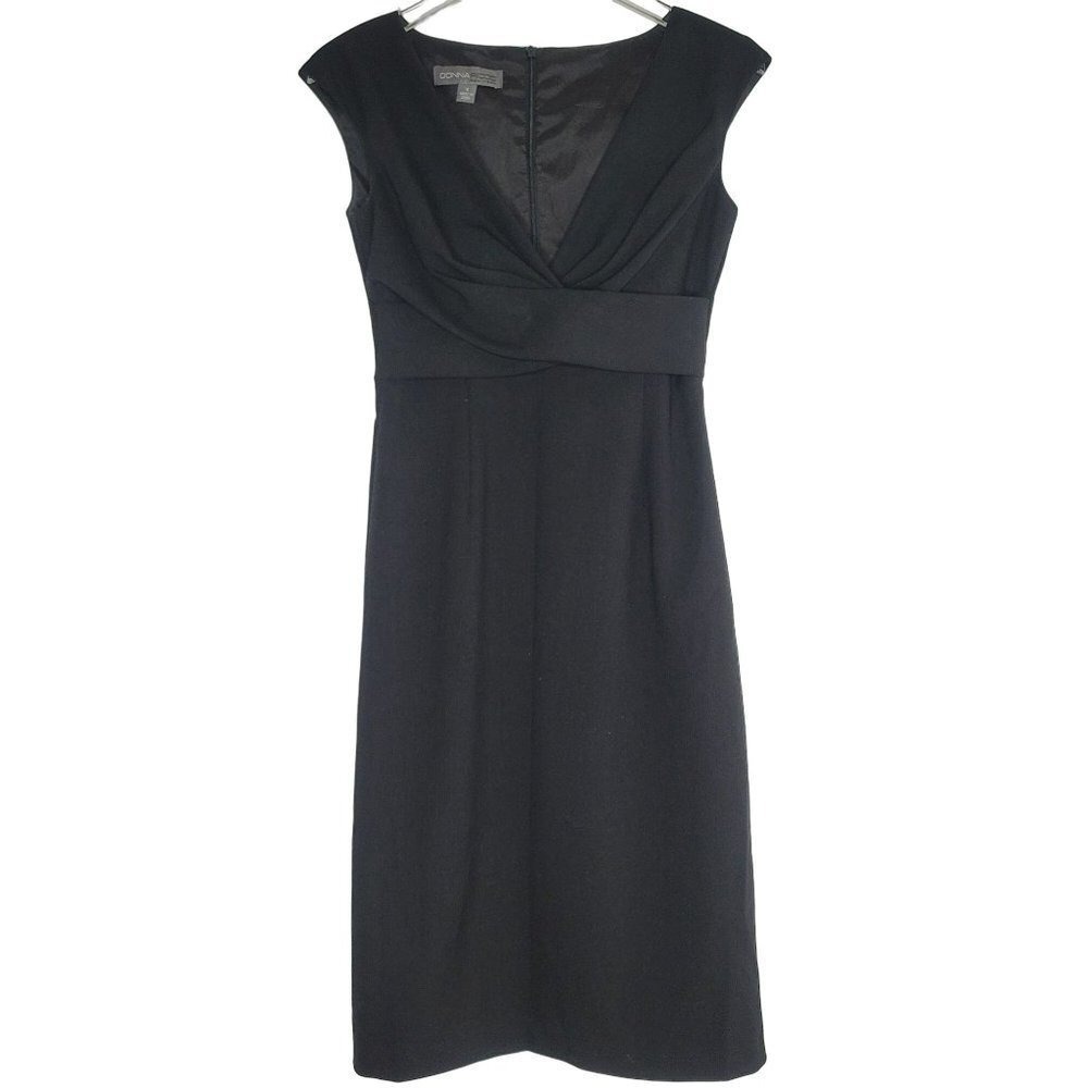 Donna Ricco Black Sheath Dress Cap Sleeve V-Neck Office Secretary Business 4